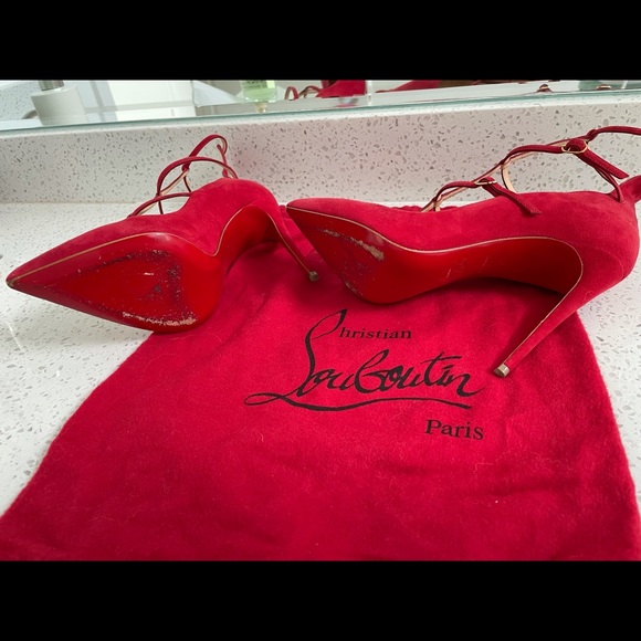 Louboutin Toerless Muse 38 Suede Red Triple Strap - Picture 8 of 9